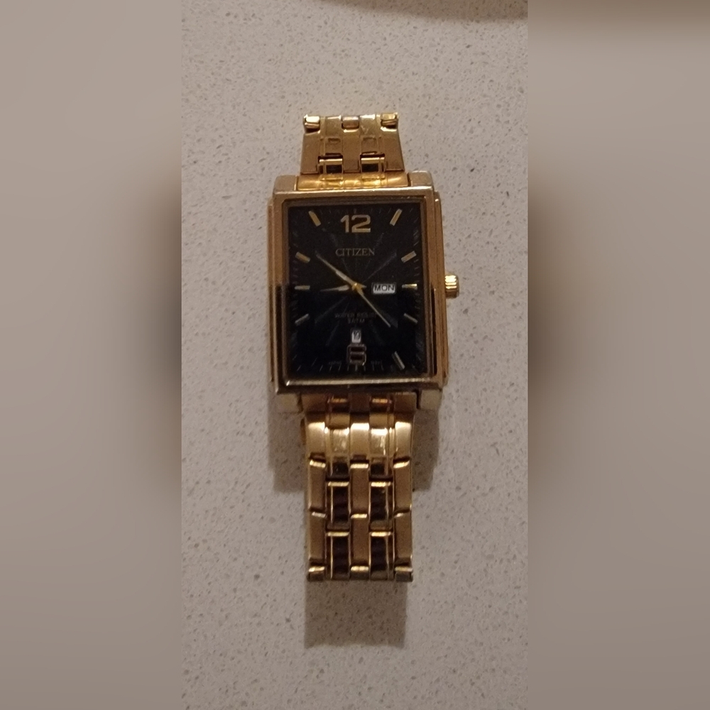 Citizen Gold-Tone Rectangular Watch With Black Di… - image 1